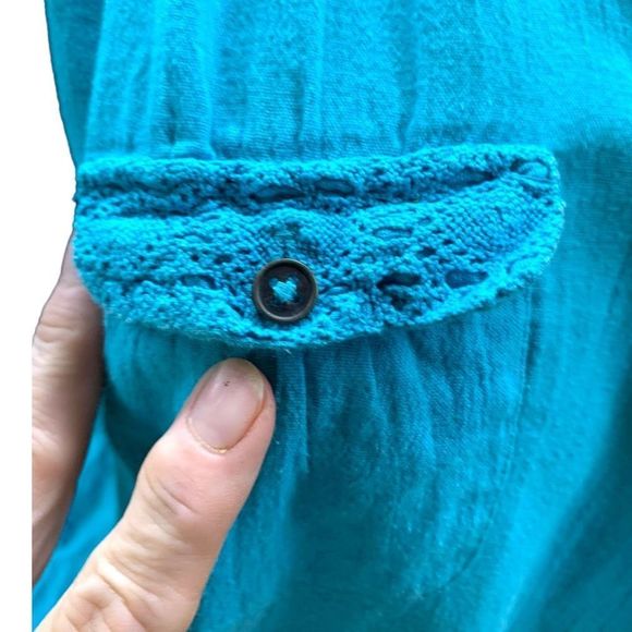 Nine West Jeans  Blue Gauzy Short Sleeved Elastic Waist Top L (A-080) - Picture 3 of 8